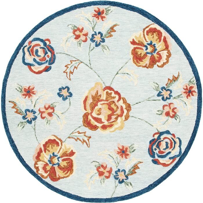Blue Floral Round Rug