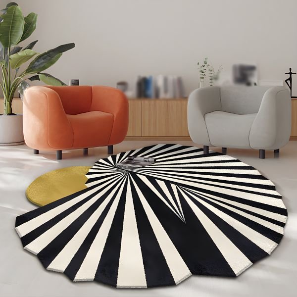 Black & White Stripe Handmade Irregular Carpet