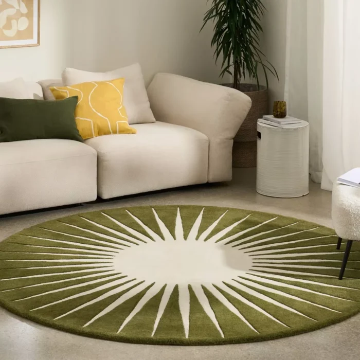Ivory Green Round Rug